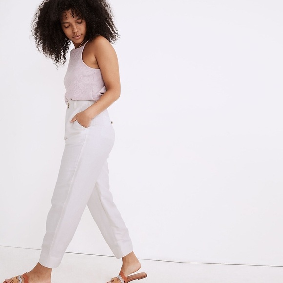 Madewell - Linen-Blend Pleated Taper Wide-Leg Pants - Ivory - Picture 2 of 13